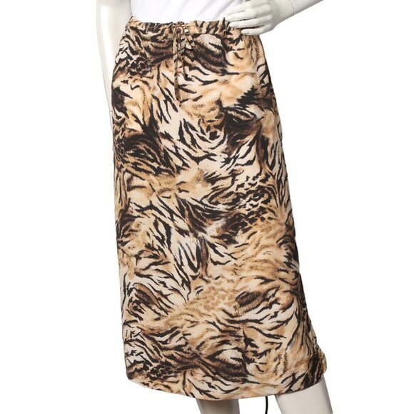 Vintage Harmony Midi Skirt Tiger Print Lightweight Drawstring Elastic Waist - Picture 4 of 8